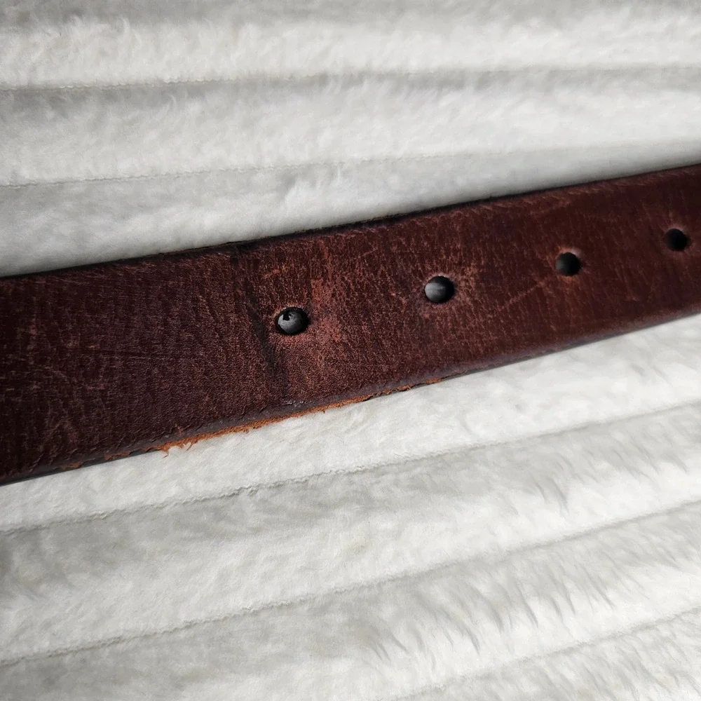 Lands' End Leather Belt M 24-26 Brown Distressed Brass Buckle Heritage